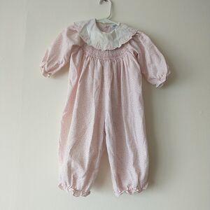 Carriage Boutique Bubble Romper Baby Girl 12M Pink Floral Smocked Puff Sleeve